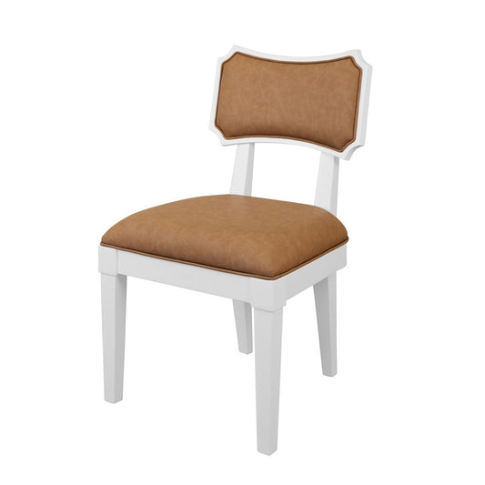 Worlds Away - Bow Back Dining Chair In Matte White Lacquer With Camel Faux Leather Upholstery - HAYDEN CML view 1