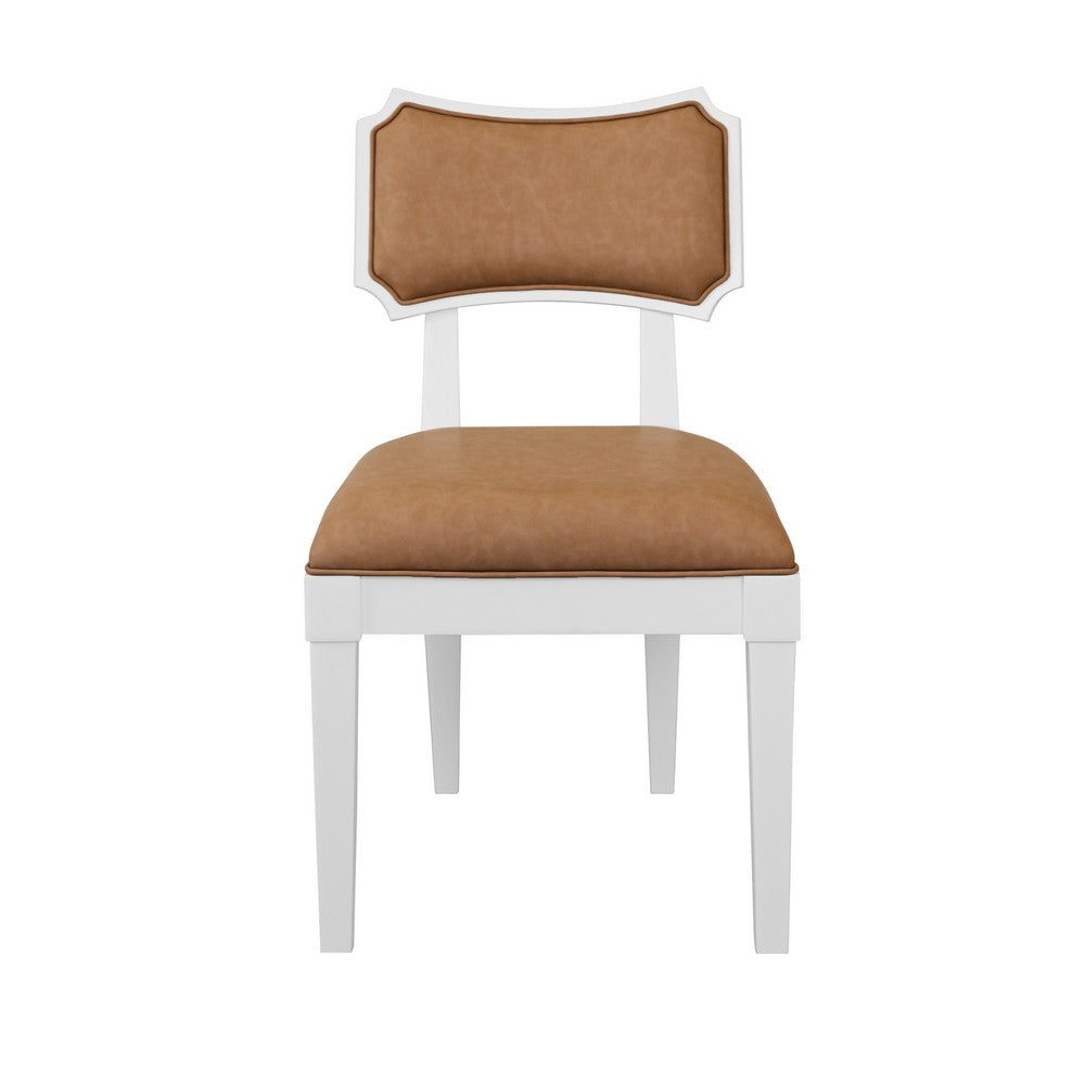 Worlds Away - Bow Back Dining Chair In Matte White Lacquer With Camel Faux Leather Upholstery - HAYDEN CML view 2