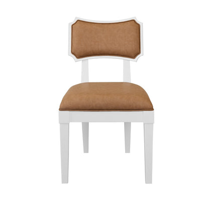 Worlds Away - Bow Back Dining Chair In Matte White Lacquer With Camel Faux Leather Upholstery - HAYDEN CML view 2