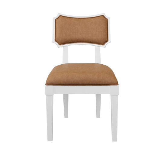 Worlds Away - Bow Back Dining Chair In Matte White Lacquer With Camel Faux Leather Upholstery - HAYDEN CML view 2