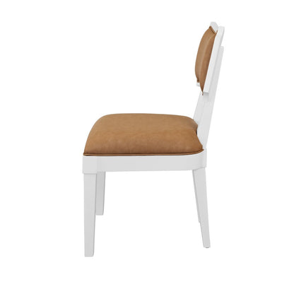 Worlds Away - Bow Back Dining Chair In Matte White Lacquer With Camel Faux Leather Upholstery - HAYDEN CML view 3