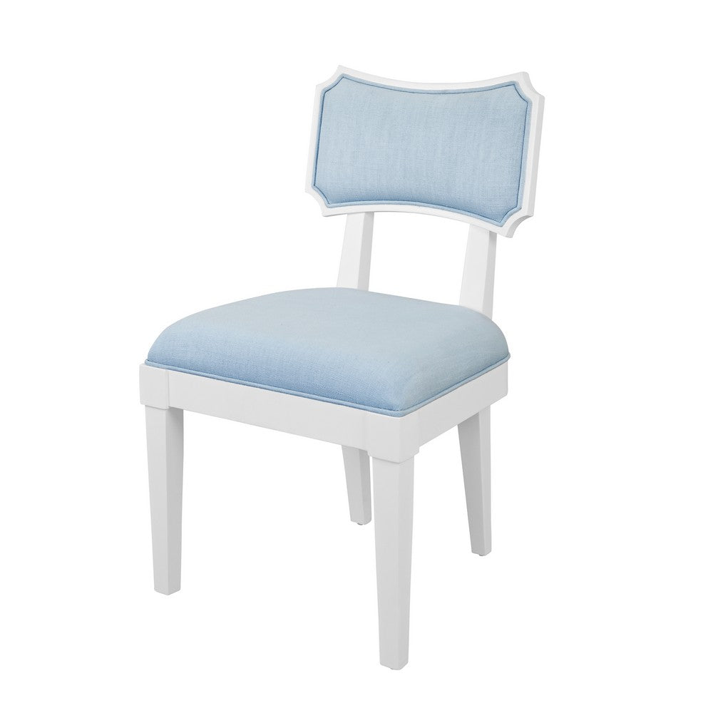 Worlds Away - Bow Back Dining Chair In Matte White Lacquer With Performance Light Blue Linen Upholstery - HAYDEN LB view 1