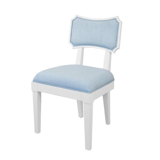 Worlds Away - Bow Back Dining Chair In Matte White Lacquer With Performance Light Blue Linen Upholstery - HAYDEN LB view 1