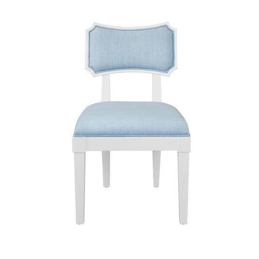 Worlds Away - Bow Back Dining Chair In Matte White Lacquer With Performance Light Blue Linen Upholstery - HAYDEN LB view 2