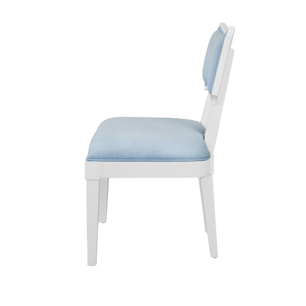 Worlds Away - Bow Back Dining Chair In Matte White Lacquer With Performance Light Blue Linen Upholstery - HAYDEN LB view 3