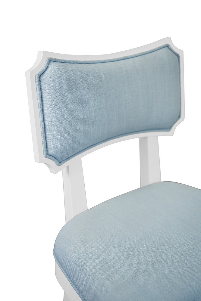 Worlds Away - Bow Back Dining Chair In Matte White Lacquer With Performance Light Blue Linen Upholstery - HAYDEN LB view 5