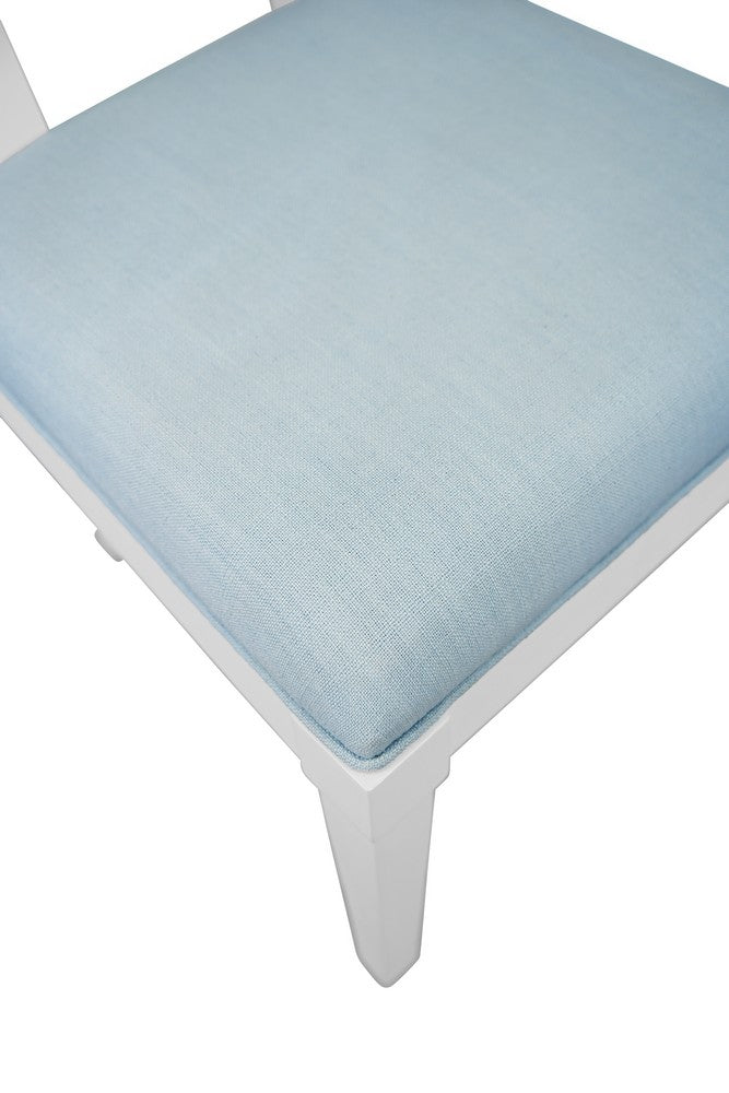 Worlds Away - Bow Back Dining Chair In Matte White Lacquer With Performance Light Blue Linen Upholstery - HAYDEN LB view 6