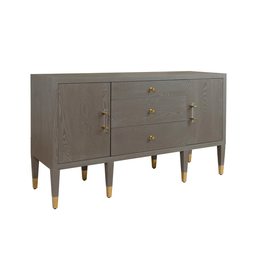 Worlds Away - Buffet With Acrylic And Brass Hardware In Smoke Grey Oak - AMHERST SG view 1