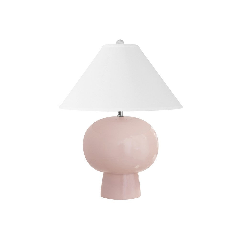 Worlds Away - Bulb Shape Ceramic Table Lamp With White Linen Coolie Shade In Blush - ANNIE BLUSH view 1