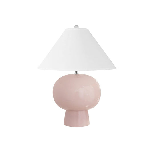 Worlds Away - Bulb Shape Ceramic Table Lamp With White Linen Coolie Shade In Blush - ANNIE BLUSH view 1