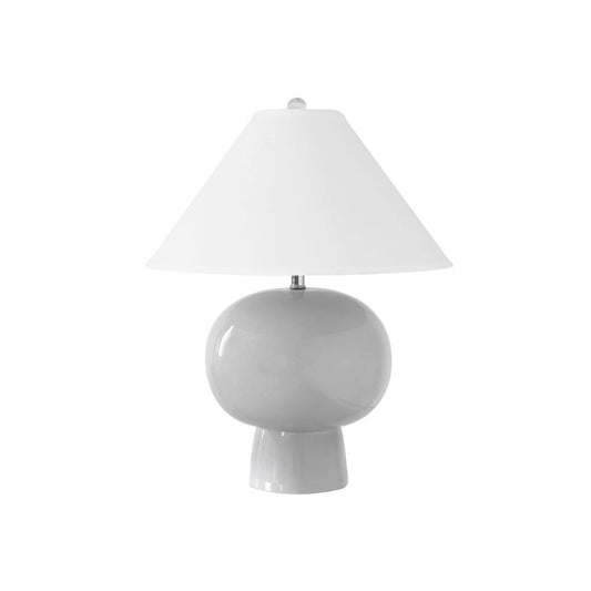 Worlds Away - Bulb Shape Ceramic Table Lamp With White Linen Coolie Shade In Light Grey - ANNIE LGRY view 1