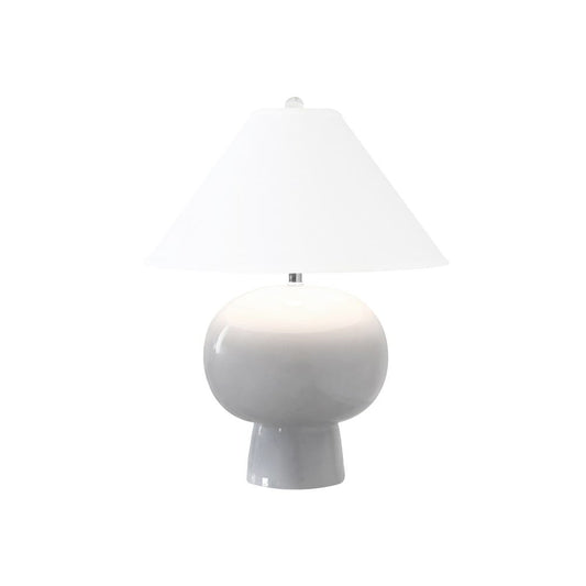 Worlds Away - Bulb Shape Ceramic Table Lamp With White Linen Coolie Shade In Light Grey - ANNIE LGRY view 2