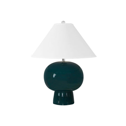 Worlds Away - Bulb Shape Ceramic Table Lamp With White Linen Coolie Shade In Teal Green - ANNIE TG view 1