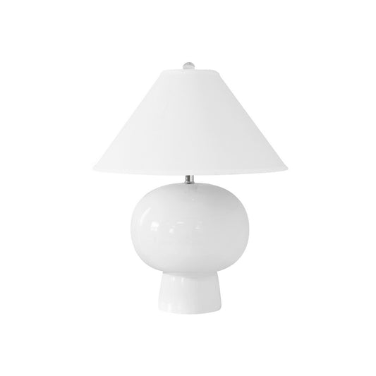 Worlds Away - Bulb Shape Ceramic Table Lamp With White Linen Coolie Shade In White - ANNIE WH view 1