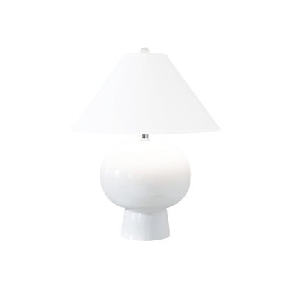Worlds Away - Bulb Shape Ceramic Table Lamp With White Linen Coolie Shade In White - ANNIE WH view 2
