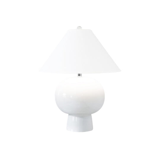 Worlds Away - Bulb Shape Ceramic Table Lamp With White Linen Coolie Shade In White - ANNIE WH view 2