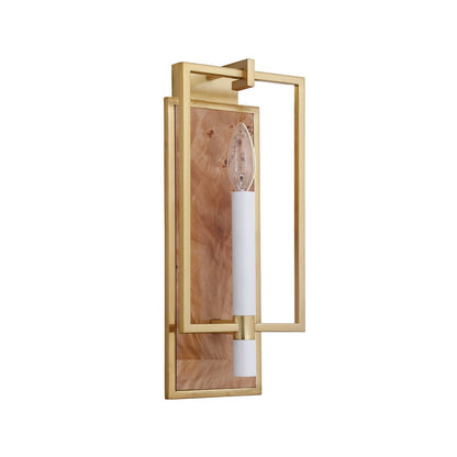 Worlds Away - Candlestick Sconce With Rectangular Burl Wood Backplate And Open Brushed Brass Rectangle Frame - TAURUS BW view 1