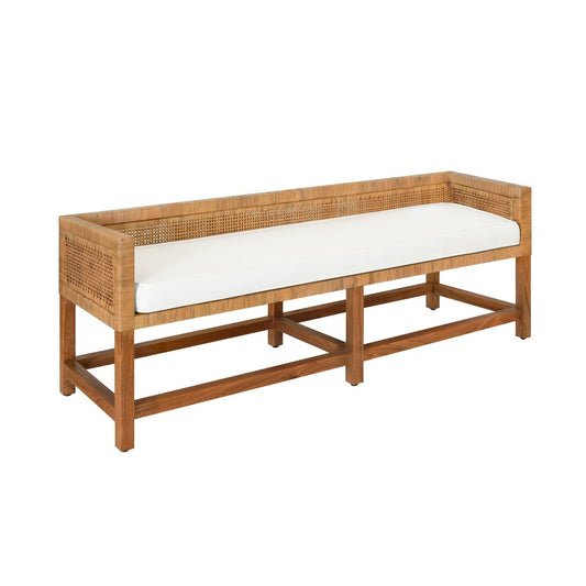 Worlds Away - Cane Bench With Low Seat Back And Ivory Linen Cushion - MONTEREY view 1