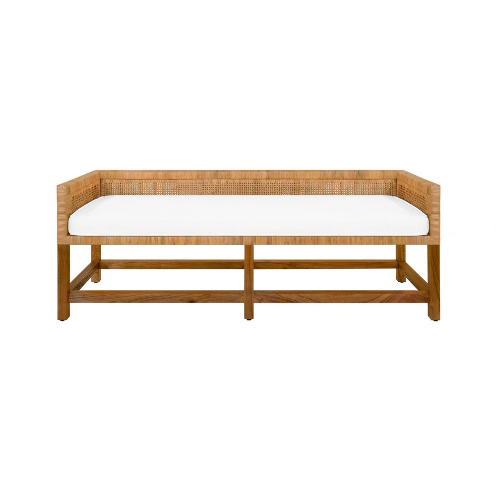 Worlds Away - Cane Bench With Low Seat Back And Ivory Linen Cushion - MONTEREY view 2
