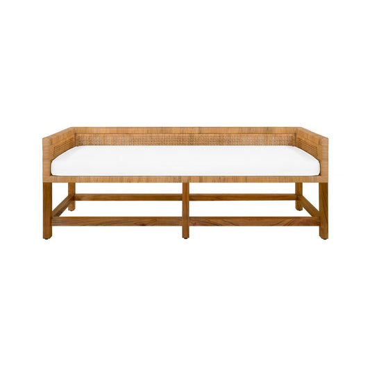 Worlds Away - Cane Bench With Low Seat Back And Ivory Linen Cushion - MONTEREY view 2