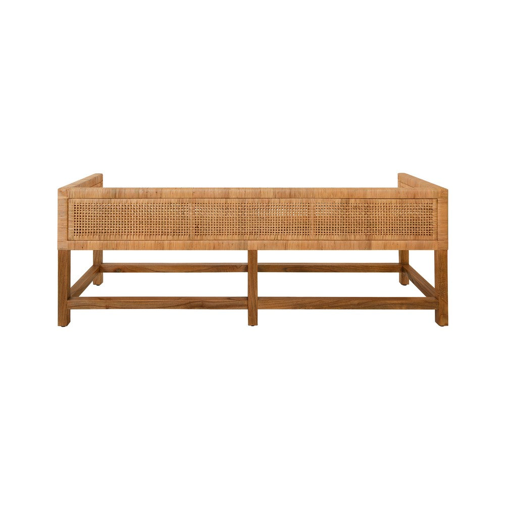 Worlds Away - Cane Bench With Low Seat Back And Ivory Linen Cushion - MONTEREY view 3