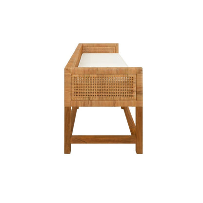 Worlds Away - Cane Bench With Low Seat Back And Ivory Linen Cushion - MONTEREY view 4