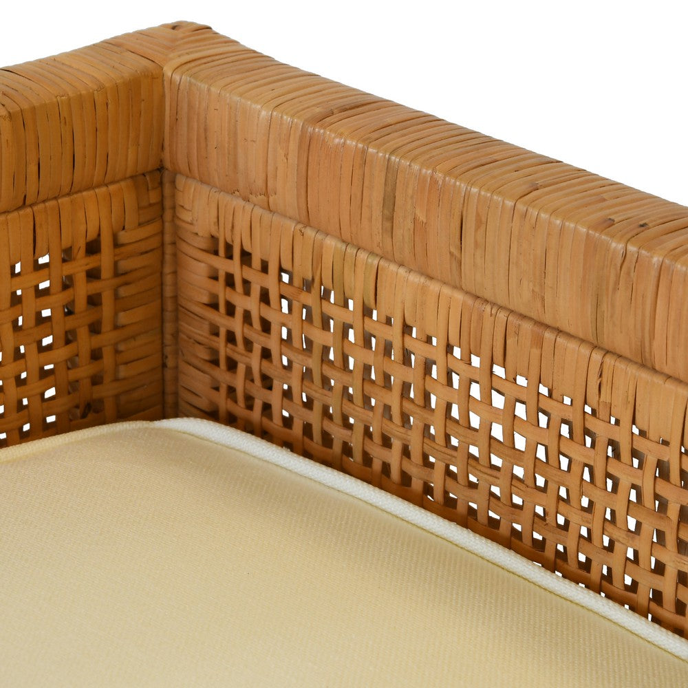 Worlds Away - Cane Bench With Low Seat Back And Ivory Linen Cushion - MONTEREY view 5