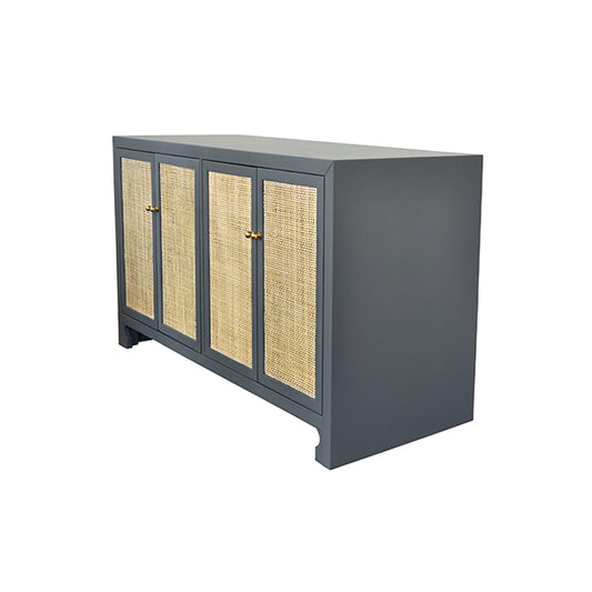 Worlds Away - Cane Cabinet W. Brass Hardware In Grey Lacquer - SOFIA GRY view 1