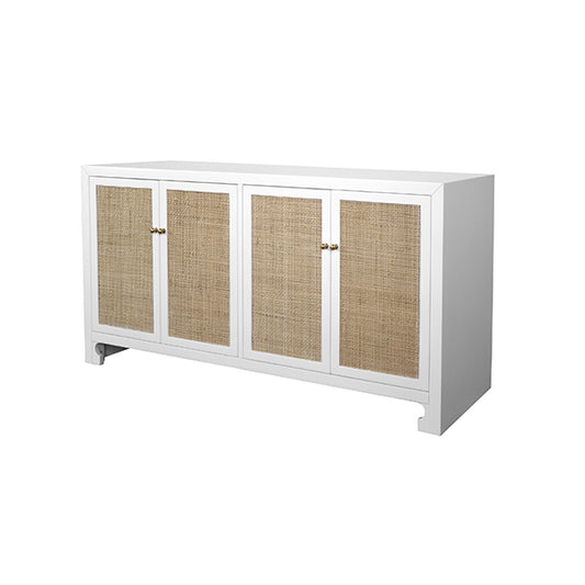 Worlds Away - Cane Cabinet W. Brass Hardware In White Lacquer - SOFIA WH view 1