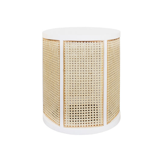 Worlds Away - Cane Side Table With Matte White Lacquer Wood Frame - FREYA WH view 1