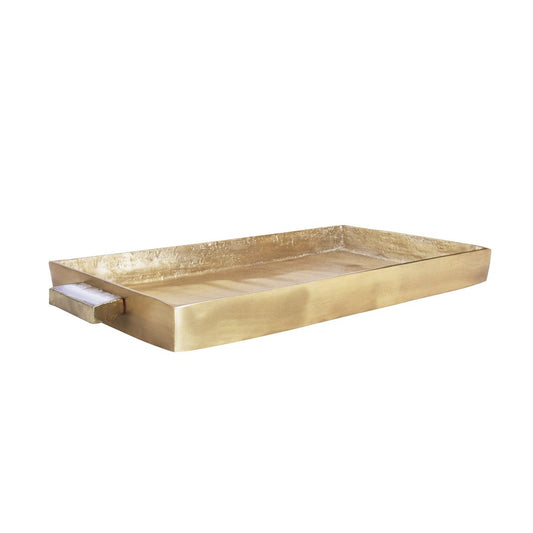Worlds Away - Cast Metal Tray In Antique Brass Finish With Agate Handles - WHITT view 1