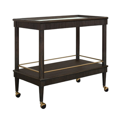 Worlds Away - Classic Bar Cart With Fluted Detail In Espresso Oak - DUBLIN ES view 1