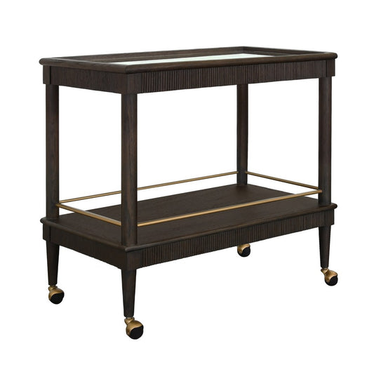 Worlds Away - Classic Bar Cart With Fluted Detail In Espresso Oak - DUBLIN ES view 1