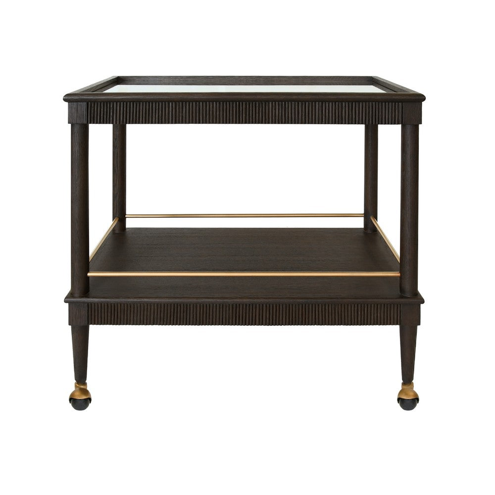 Worlds Away - Classic Bar Cart With Fluted Detail In Espresso Oak - DUBLIN ES view 2