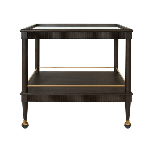 Worlds Away - Classic Bar Cart With Fluted Detail In Espresso Oak - DUBLIN ES view 2
