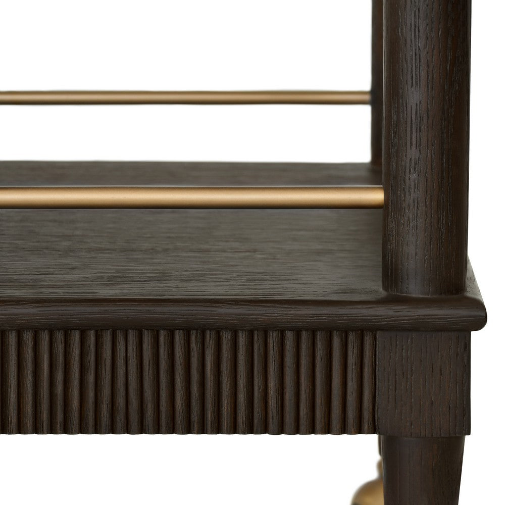 Worlds Away - Classic Bar Cart With Fluted Detail In Espresso Oak - DUBLIN ES view 4