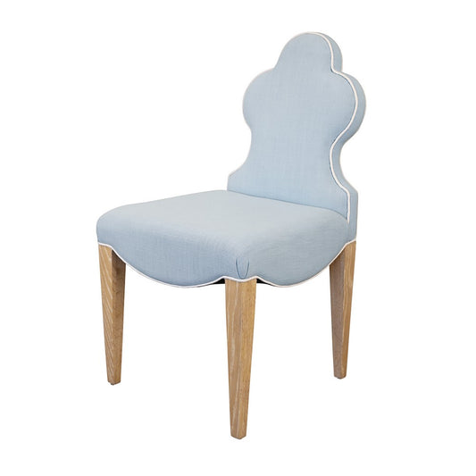 Worlds Away - Clover Back Dining Chair With Cerused Oak Legs Upholstered In Performance Light Blue Linen With White Linen Welt - ADELAIDE LB view 1