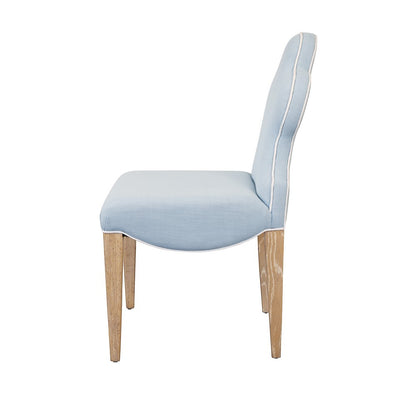 Worlds Away - Clover Back Dining Chair With Cerused Oak Legs Upholstered In Performance Light Blue Linen With White Linen Welt - ADELAIDE LB view 3