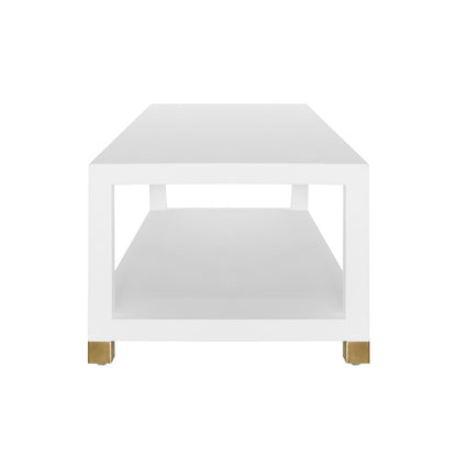 Worlds Away - Coffee Table With Antique Brass Foot Caps In Matte White Lacquer - PATRICIA WH view 3