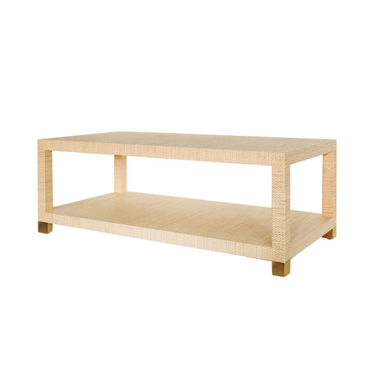 Worlds Away - Coffee Table With Antique Brass Foot Caps In Natural Grasscloth - PATRICIA NAT view 1