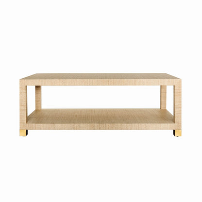 Worlds Away - Coffee Table With Antique Brass Foot Caps In Natural Grasscloth - PATRICIA NAT view 2