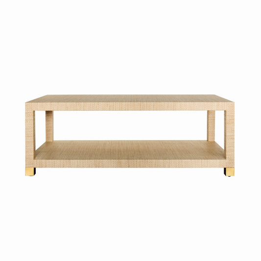 Worlds Away - Coffee Table With Antique Brass Foot Caps In Natural Grasscloth - PATRICIA NAT view 2