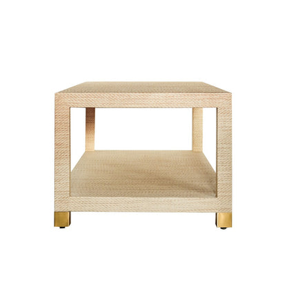 Worlds Away - Coffee Table With Antique Brass Foot Caps In Natural Grasscloth - PATRICIA NAT view 3