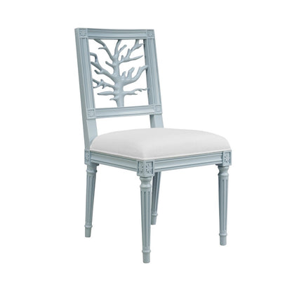 Worlds Away - Coral Motif Back Dining Chair With White Linen Seat In Matte Light Blue Lacquer - MCKAY LB view 1