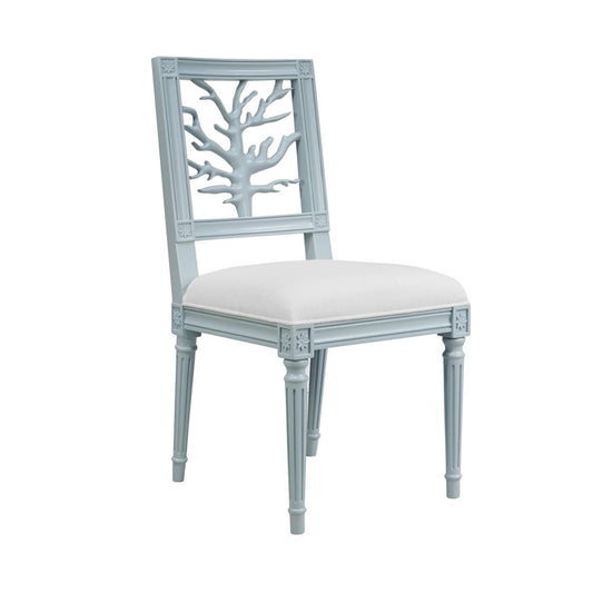 Worlds Away - Coral Motif Back Dining Chair With White Linen Seat In Matte Light Blue Lacquer - MCKAY LB view 1