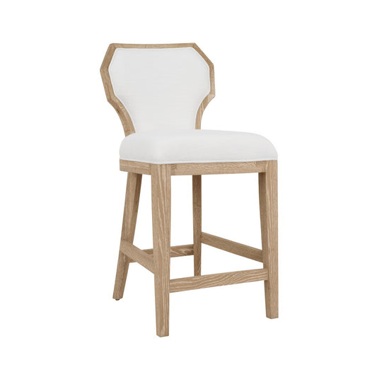Worlds Away - Counter Stool With Curved Angle Back In Cerused Oak With Performance White Linen Upholstery - TALLY CS CO view 1