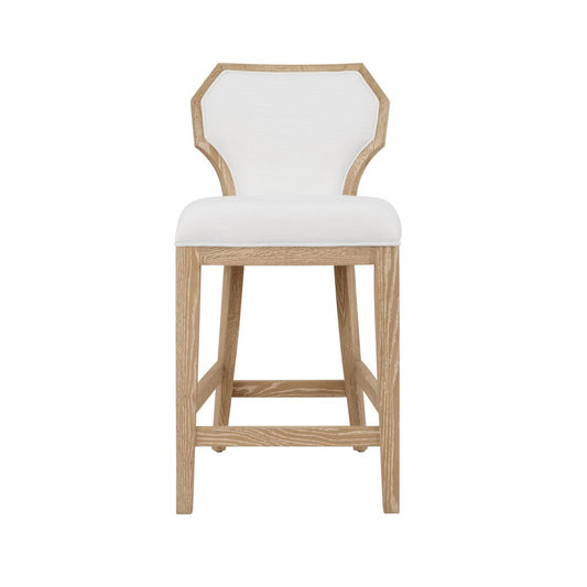 Worlds Away - Counter Stool With Curved Angle Back In Cerused Oak With Performance White Linen Upholstery - TALLY CS CO view 2