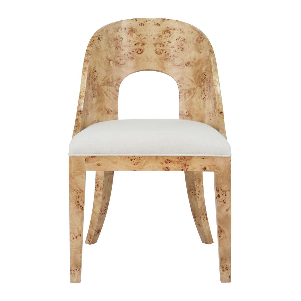 Worlds Away - Curved Back Wooden Dining Chair In Burl Wood With Performance White Linen Upholstery - RAFFERTY BW view 2