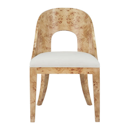 Worlds Away - Curved Back Wooden Dining Chair In Burl Wood With Performance White Linen Upholstery - RAFFERTY BW view 2