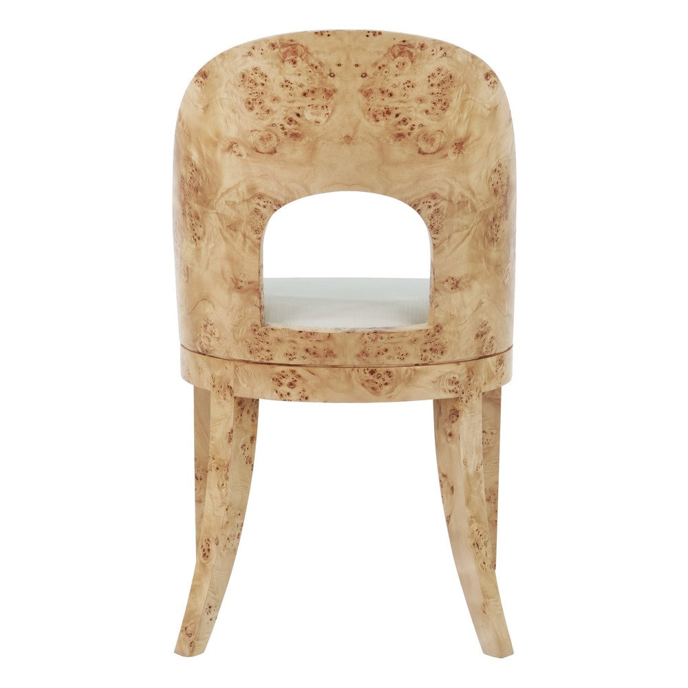 Worlds Away - Curved Back Wooden Dining Chair In Burl Wood With Performance White Linen Upholstery - RAFFERTY BW view 4